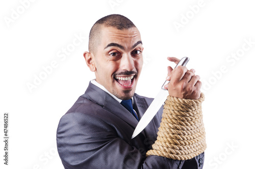 Photo: Businessman tied up with rope Businessman tied up with rope