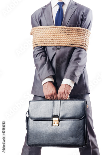 Photo: Man tied up with rope on white Man tied up with rope on white