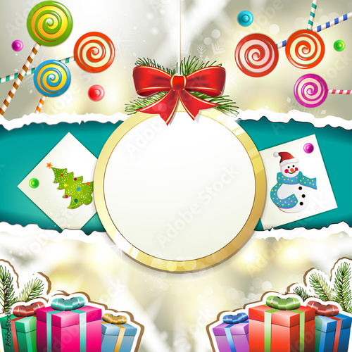 Vector: Christmas with gifts and hanging ball shape Christmas with gifts and hanging ball shape