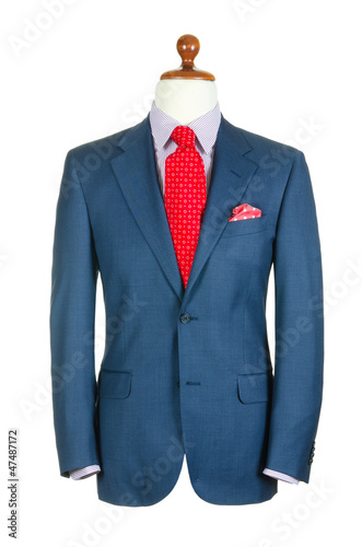 Photo: Male clothinh suit on stand isolated white Male clothinh suit on stand isolated white