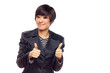 Happy Young Mixed Race Woman With Thumbs Up on White