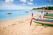Traditional fishing boats on a beach in Nusa Dua on Bali.