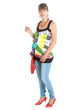 A pregnant woman (9 months) with a red bag