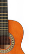 Acoustic guitar close up on white background