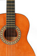 Acoustic guitar close up on white background