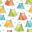 Vector: Vector camp tents seamless pattern background with hand drawn Vector camp tents seamless pattern background with hand drawn