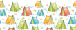 Vector camp tents horizontal seamless pattern background