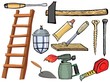 Set of hand drawn illustration of the tools