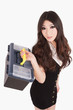 A Chinese girl holding a toolbox