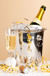 Champagne ice bucket and glass