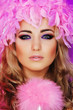 beautiful woman in pink feathers