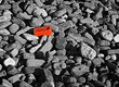 Single red brick amongst lots of monochrome bricks