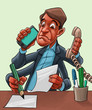 Comic cartoon of a man multitasking