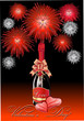 Vector: Valentine's Day with two hearts and champagne Valentine's Day with two hearts and champagne