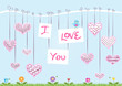 Vector: “I Love You” hanging from a branch with decorated hearts “I Love You” hanging from a branch with decorated hearts