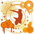 Funky orange background with the silhouette of a man. eps10