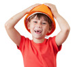 Photo: Little girl in the construction of protective helmet Little girl in the construction of protective helmet
