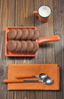 Top view of biscuits in orange pan