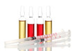 medical ampules and syringes, isolated on white