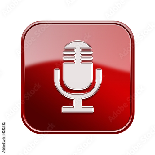 Illustration: Microphone icon glossy red, isolated on white background Microphone icon glossy red, isolated on white background