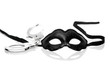 Photo: Black mask and handcuffs on white background Black mask and handcuffs on white background