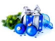 Christmas Gift Box and Decorations isolated on White Background