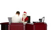 Santa Claus is sick, Doctor measuring blood pressure