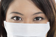 Close-up of Chinese woman wearing a surgical mask.