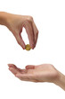 Woman holding coin Ducat