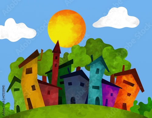 Illustration: villaggio in estate villaggio in estate