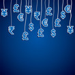 currency symbol of the different countries in blue background