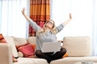 attractive woman with laptop in home