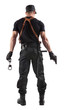 Police officer with handcuffs and gun