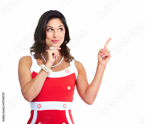 Photo: Young beautiful woman showing a copyspace. Young beautiful woman showing a copyspace.