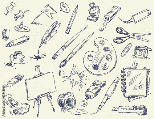 Vector: Office supplies. Products for Artists. Art supplies Office supplies. Products for Artists. Art supplies
