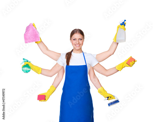 Photo: beautiful charwoman with six hands beautiful charwoman with six hands