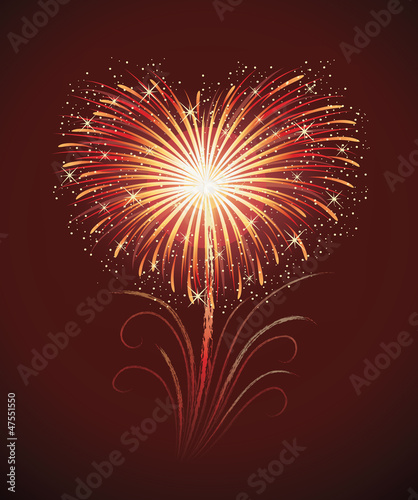Vector: Firework in a shape of heart on the red background. Firework in a shape of heart on the red background.
