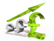 Conceptual 3D green glass sterling symbol with arrow pointing up