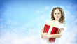 Happy girl opening gift box