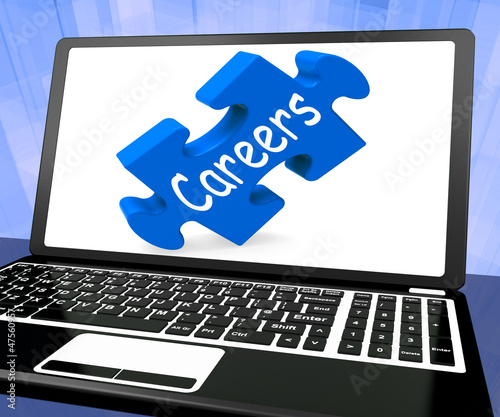 Illustration: Careers Puzzle On Laptop Shows Online Employments Careers Puzzle On Laptop Shows Online Employments