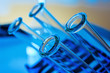 Test tubes closeup on blue background.