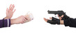 Robber with gun taking money from victim