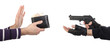 Robber with gun taking wallet from victim
