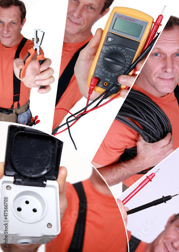 Photo: Montage of electrician with equipment Montage of electrician with equipment