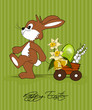 Ostern, Karte mit Hase und Wagen