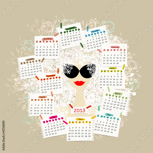 Vector: Woman portrait, calendar 2013 concept for your design Woman portrait, calendar 2013 concept for your design