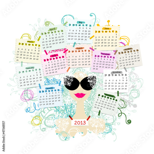 Vector: Woman portrait, calendar 2013 concept for your design Woman portrait, calendar 2013 concept for your design