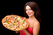 young woman with pizza