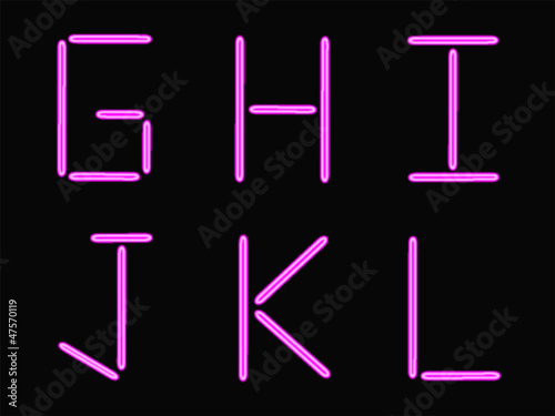Vector: G,H,I,J,K,L alphabet pink neon G,H,I,J,K,L alphabet pink neon