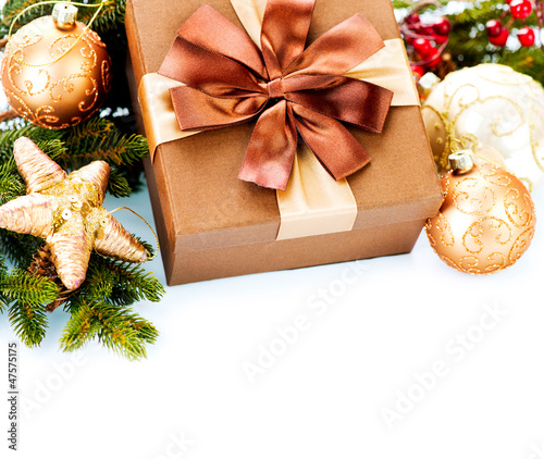 Photo: Christmas Decoration and Gift Box. Holiday Decorations Christmas Decoration and Gift Box. Holiday Decorations